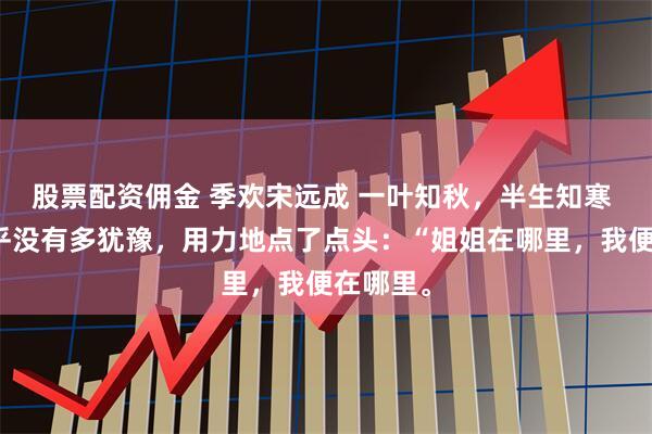 股票配资佣金 季欢宋远成 一叶知秋，半生知寒 季安几乎没有多犹豫，用力地点了点头：“姐姐在哪里，我便在哪里。